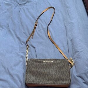 Michael Kors Brown Logo-Print Crossbody with Gold Hardware